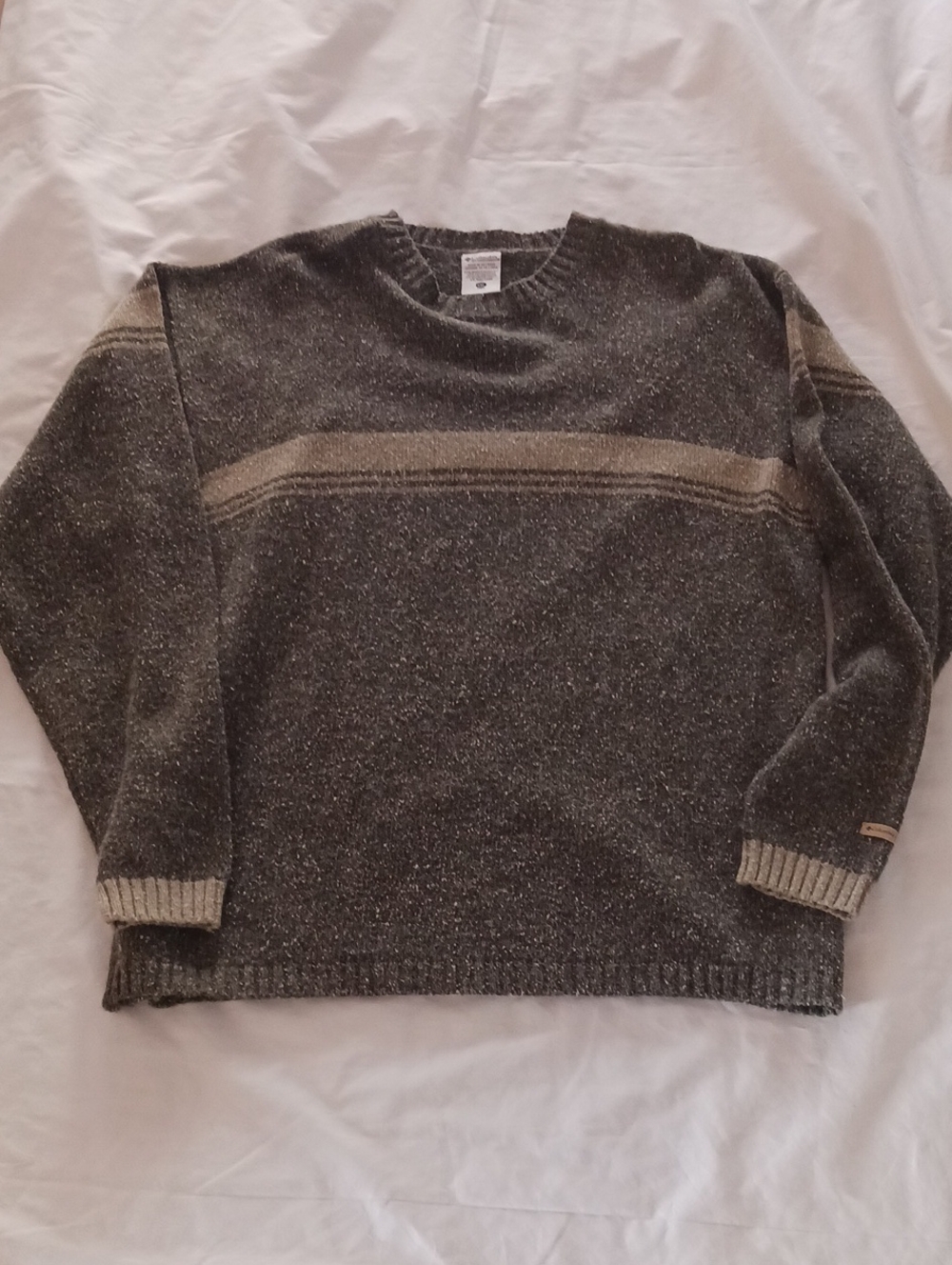 Columbia Men's Gray/Brown Crewneck Sweater with Tan Stripe